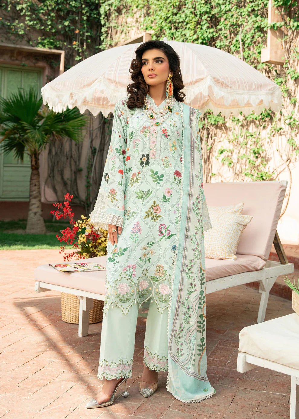 Sardinia Margarita Cocktail Lawn Shirt - Front View with Organza Embroidery