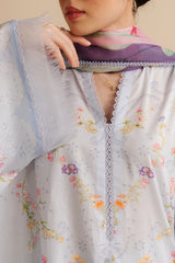 Close-up of powder blue floral print on Aria-3A shirt