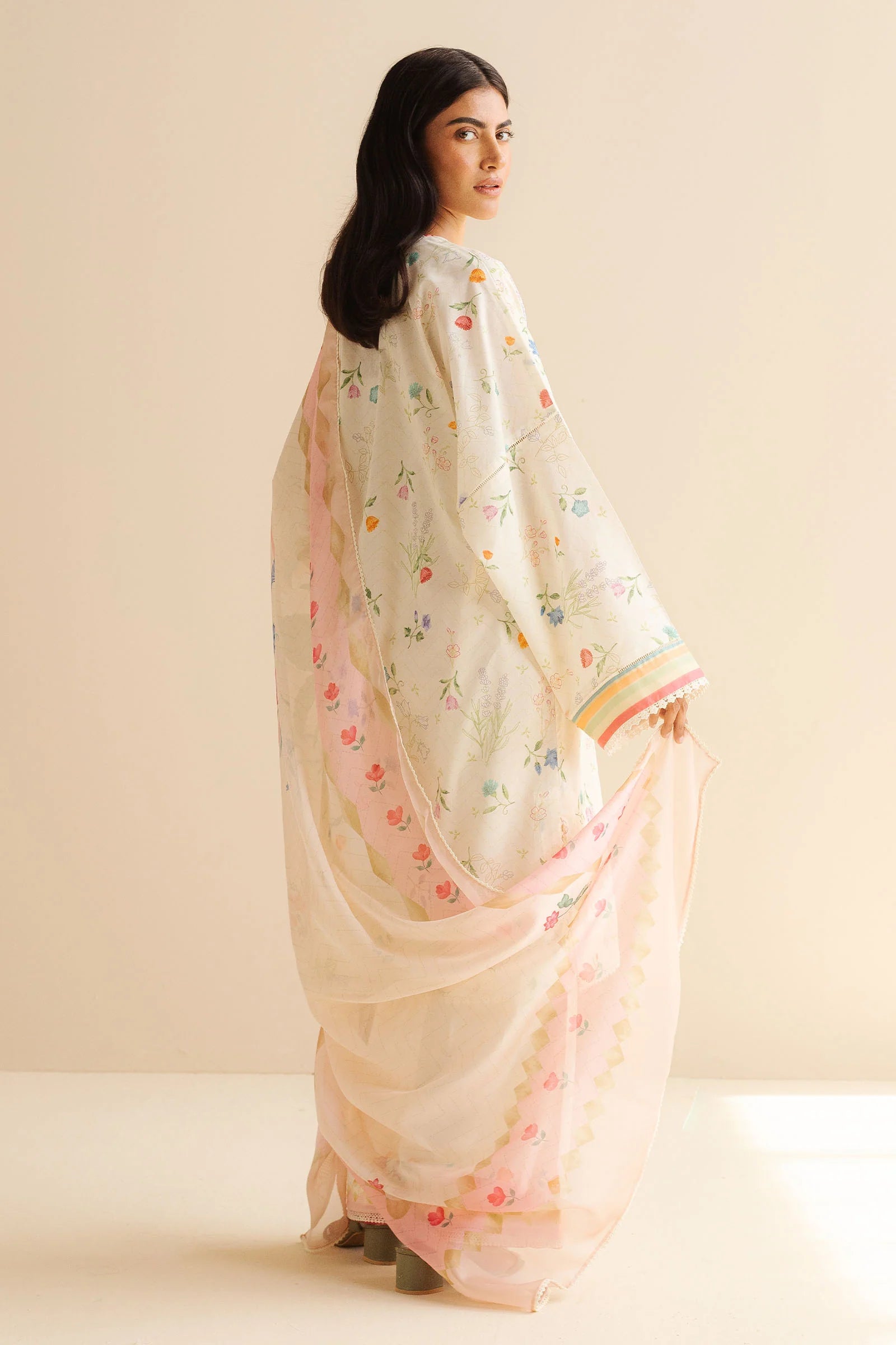 Blush Silk Dupatta - Zara Shahjahan Summer Collection