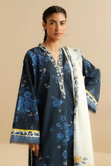 Zara Shahjahan Leya-1B: Blue Printed Shirt & Trouser Set – COCO Prints '25