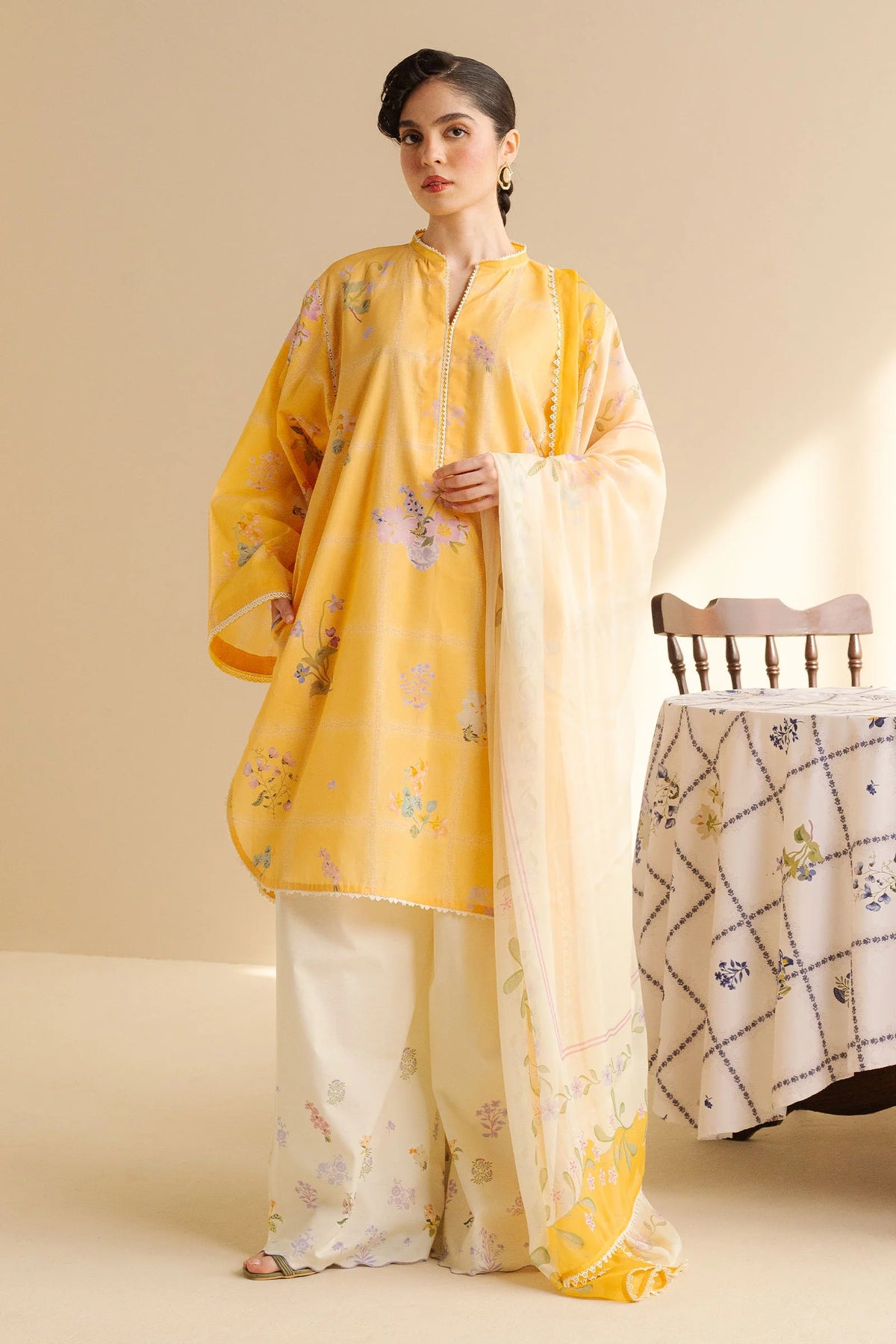 Zara Shahjahan Luna-10B Yellow Print Shirt & Trouser Set - COCO Prints '25