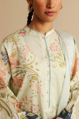 Mint Green Lawn Shirt with Olive/Pink Florals - COCO Prints '25