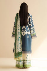Back view of Sila-6B deep blue printed lawn shirt
