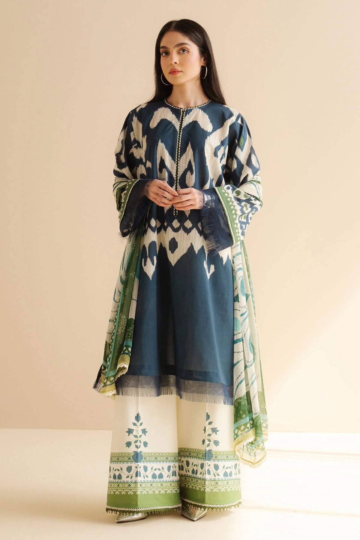Front view of Zara Shahjahan Sila-6B digital printed lawn shirt