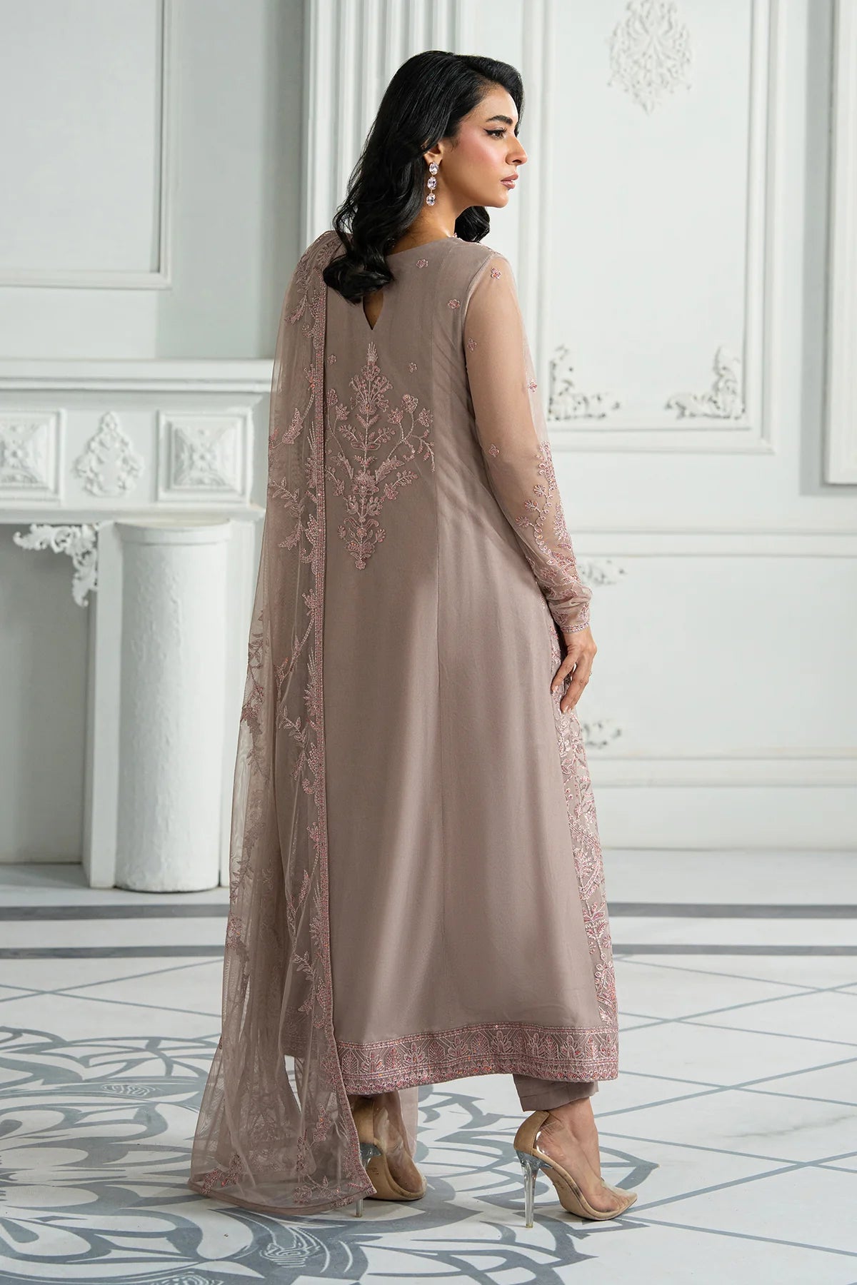 Intricate Sequined Back Embroidery - Zarif Formal Net Suit