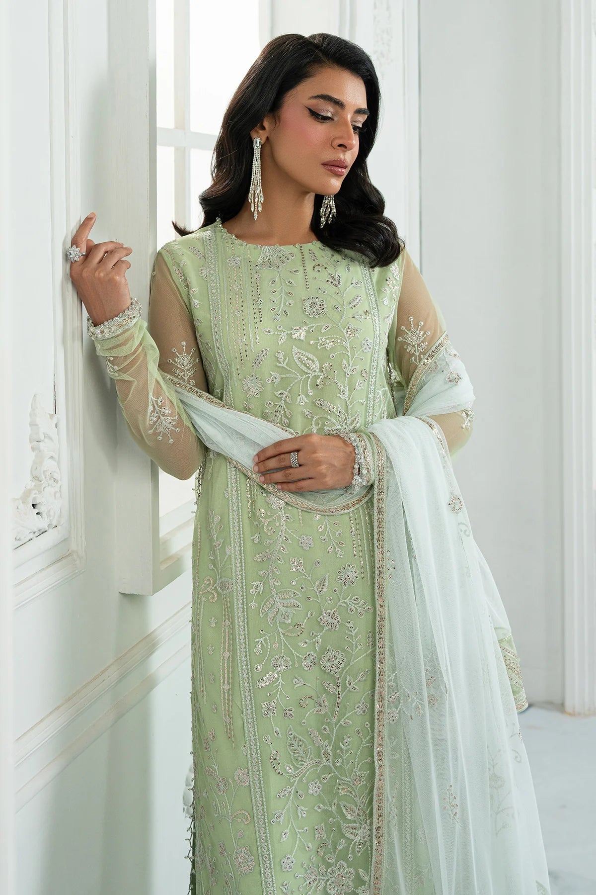 Contrast Net Dupatta with Sequin Pallu - Zarif Inara Collection
