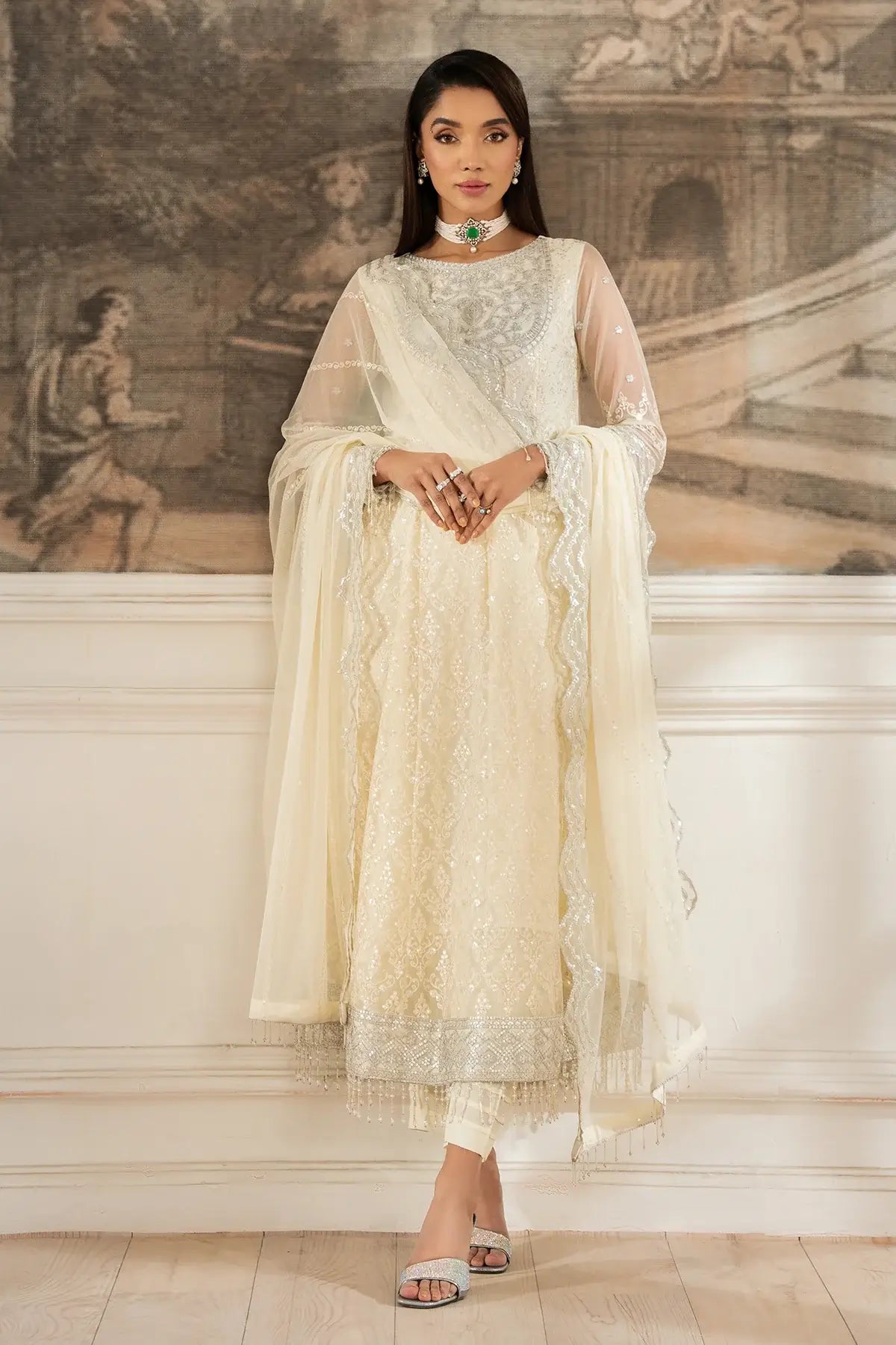 Front view of Zarif Z-03 AYDA embroidered net shirt