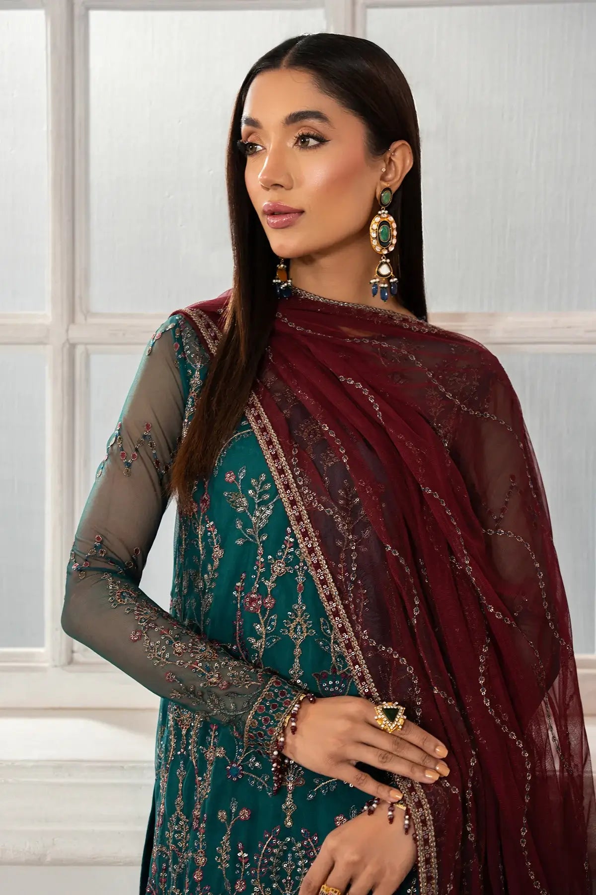 Sequin embroidered lace detail on Zarif Z-06 NUHA
