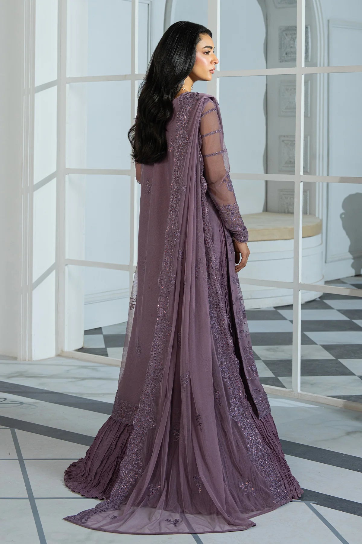 Hand-Embroidered Sequins on Zarif ZRI-03 NISA Net Back Panel