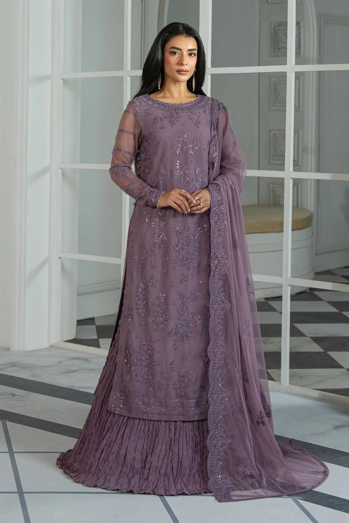 Sequin Embroidery on Zarif ZRI-03 NISA Net Shirt
