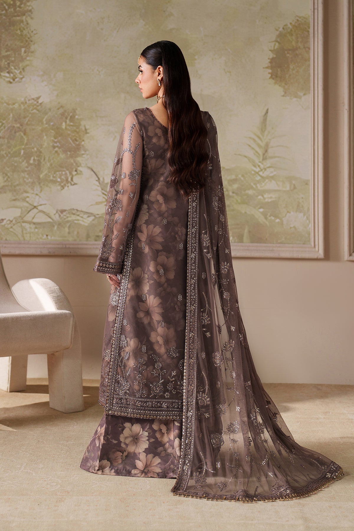 Zarif Zaneera Mahveer light brown sequins embroidered formal outfit