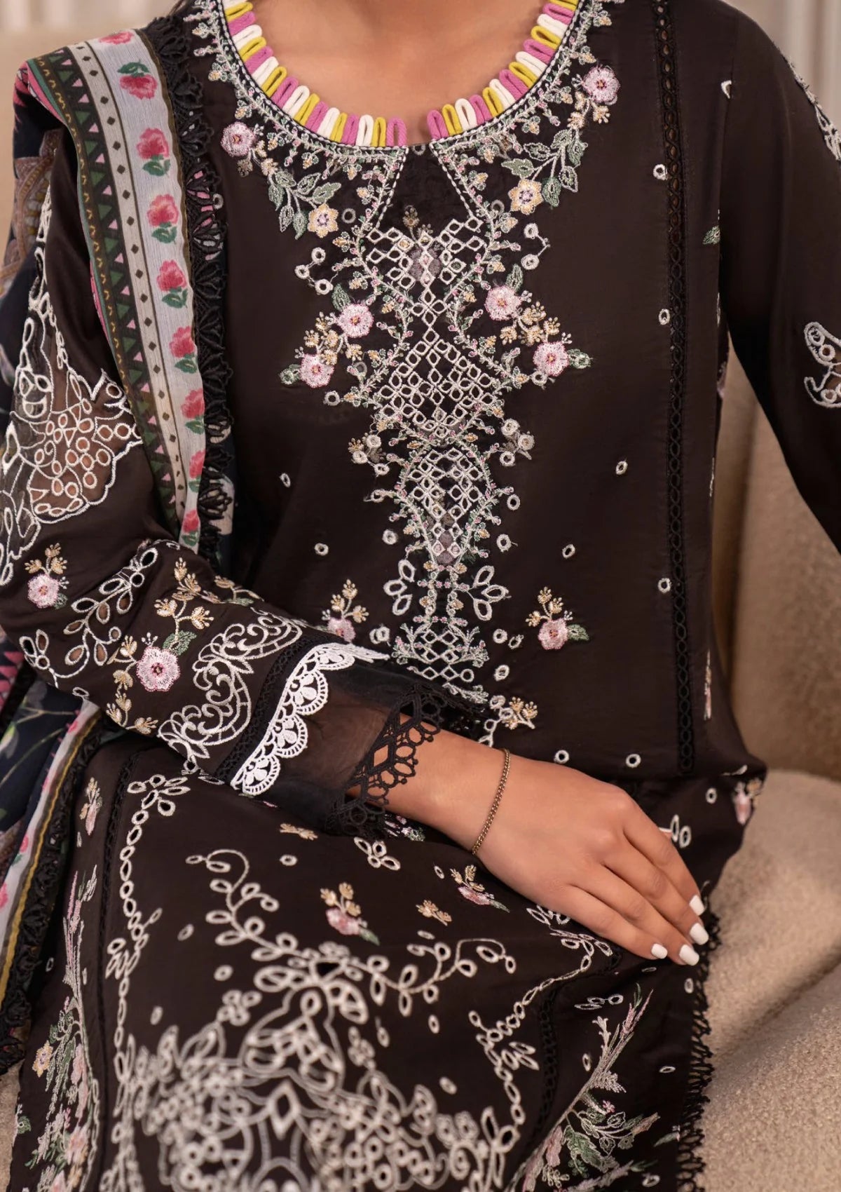 Hand-Embroidered Organza Neckline - Zavi Azalea Collection